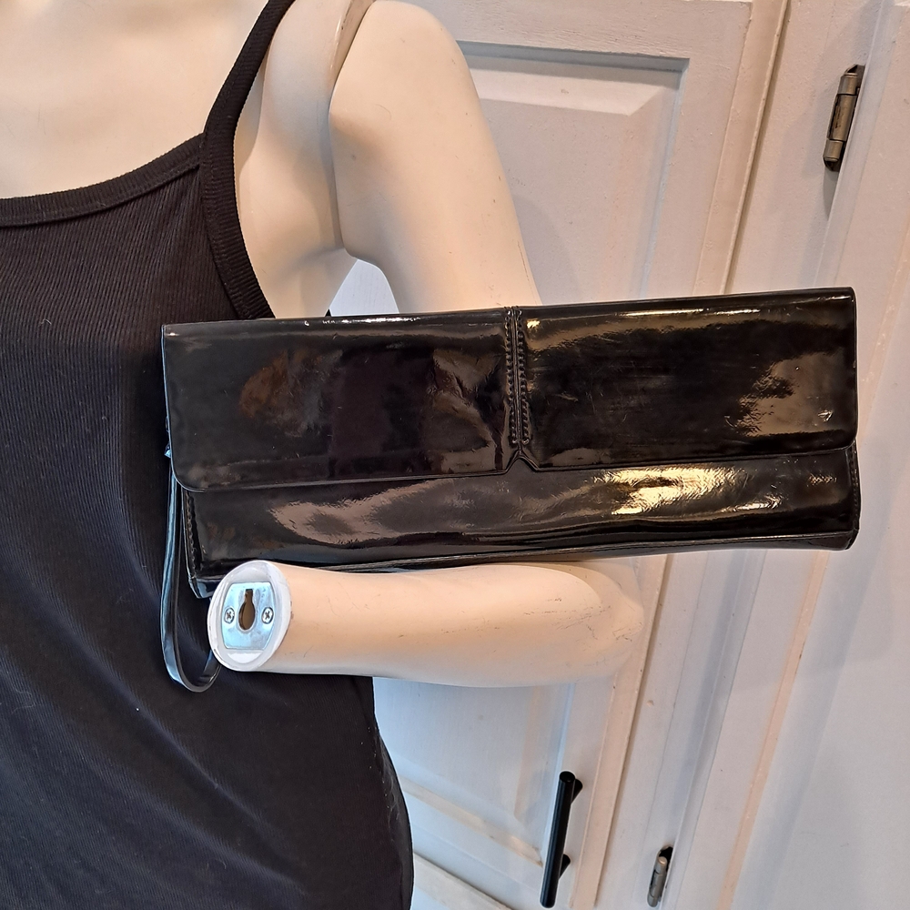 Alfani Shiny Black Patent Leather Clutch Wristlet